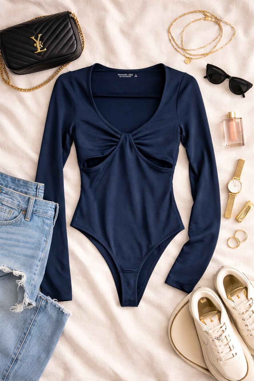 Abercrombie & Fitch Women's Long Sleeve Side Cut Out Bodysuit Black Size S